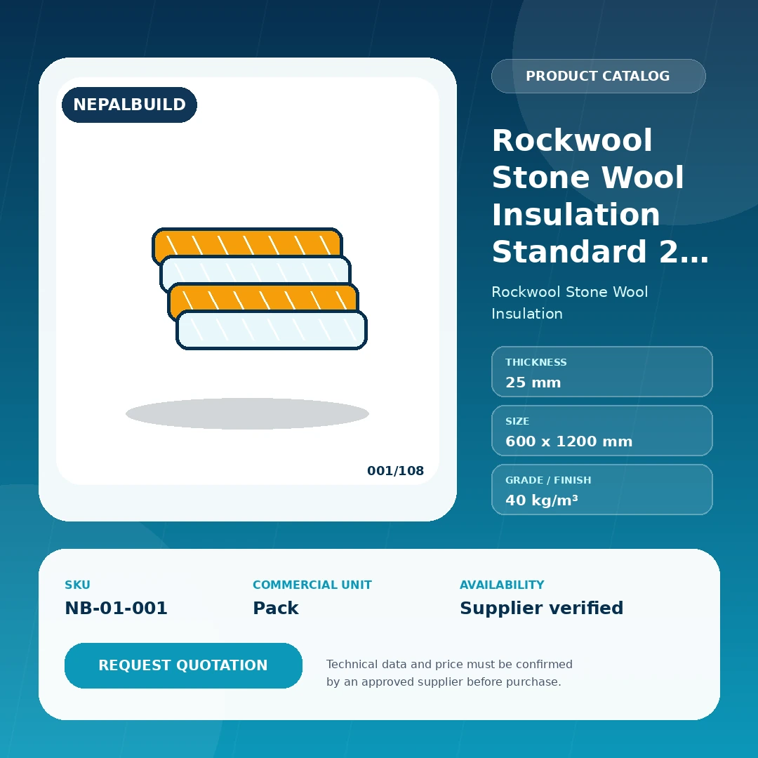 Rockwool Stone Wool Insulation Standard 25 mm product information card for Nepal construction procurement