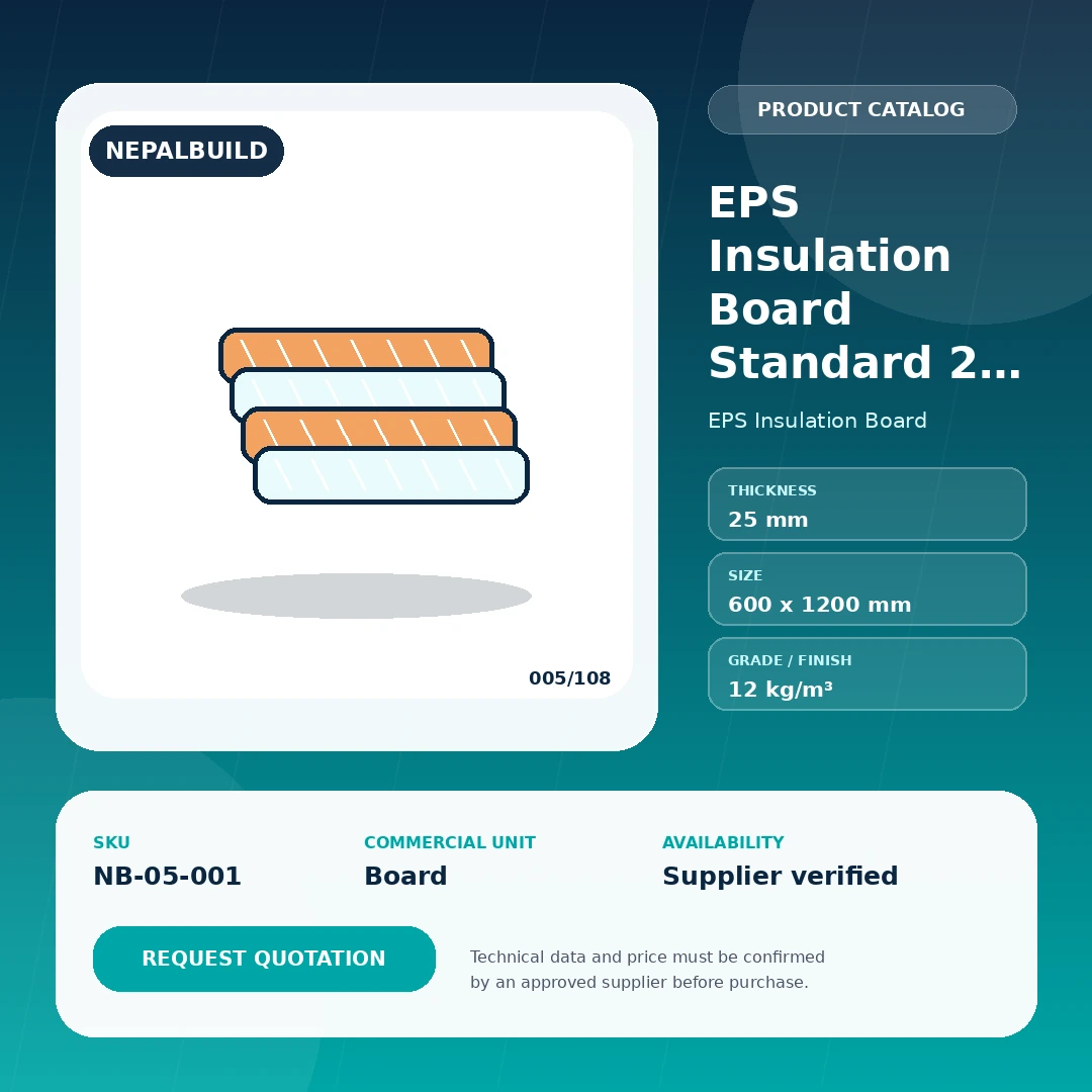 EPS Insulation Board Standard 25 mm product information card for Nepal construction procurement