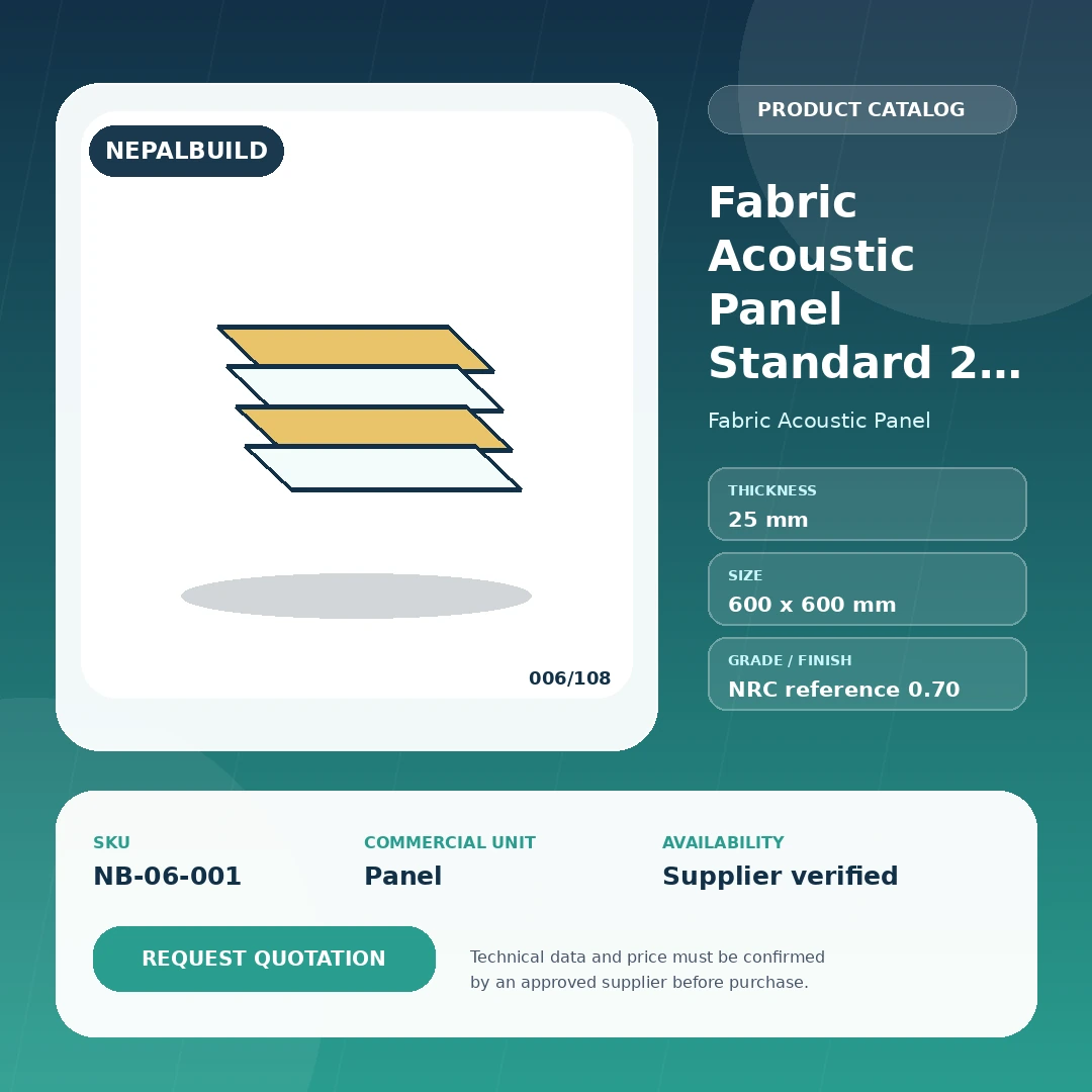 Fabric Acoustic Panel Standard 25 mm product information card for Nepal construction procurement