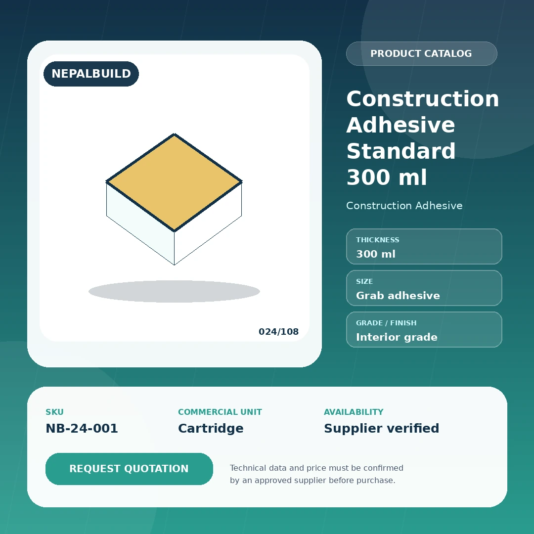 Construction Adhesive Standard 300 ml product information card for Nepal construction procurement