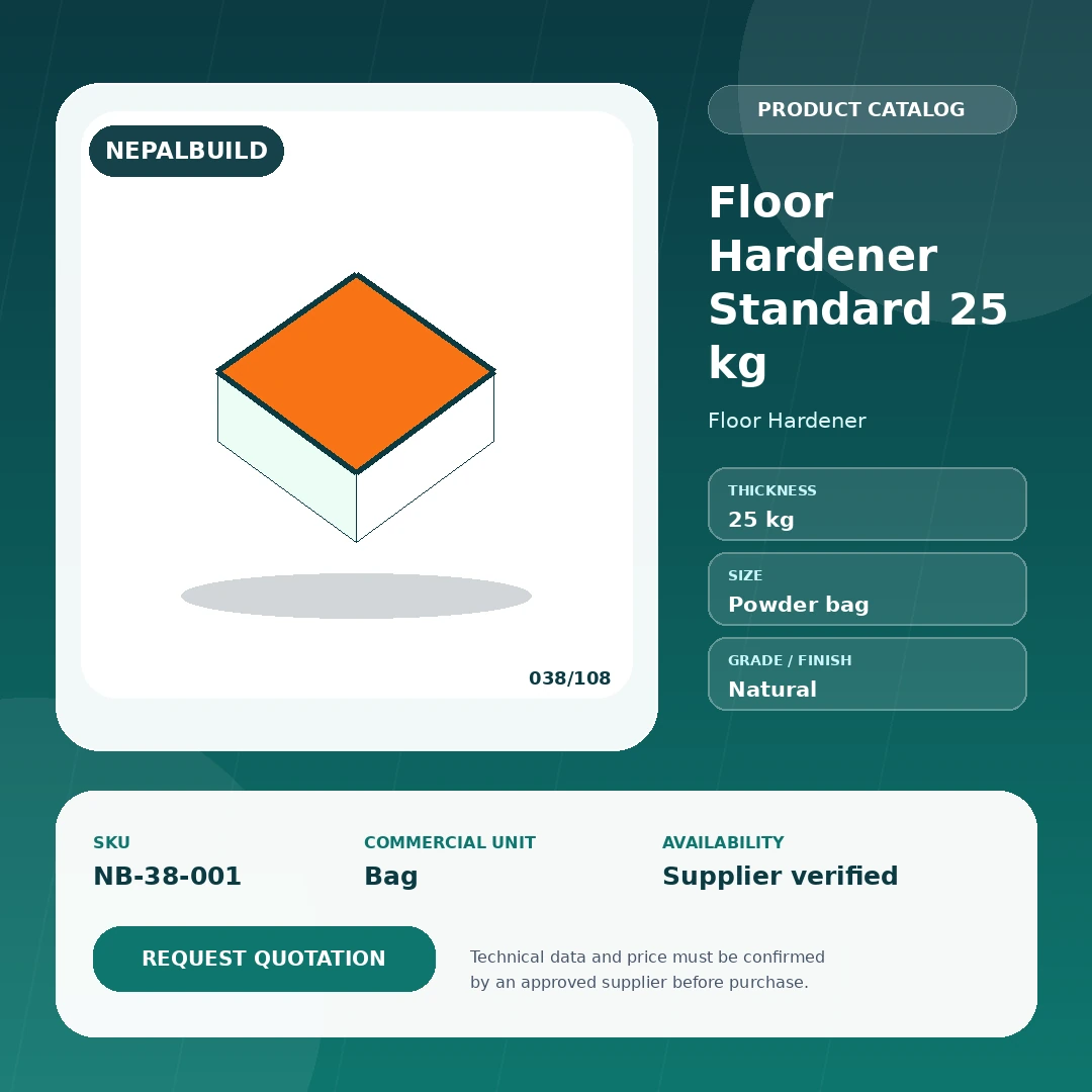 Floor Hardener Standard 25 kg product information card for Nepal construction procurement
