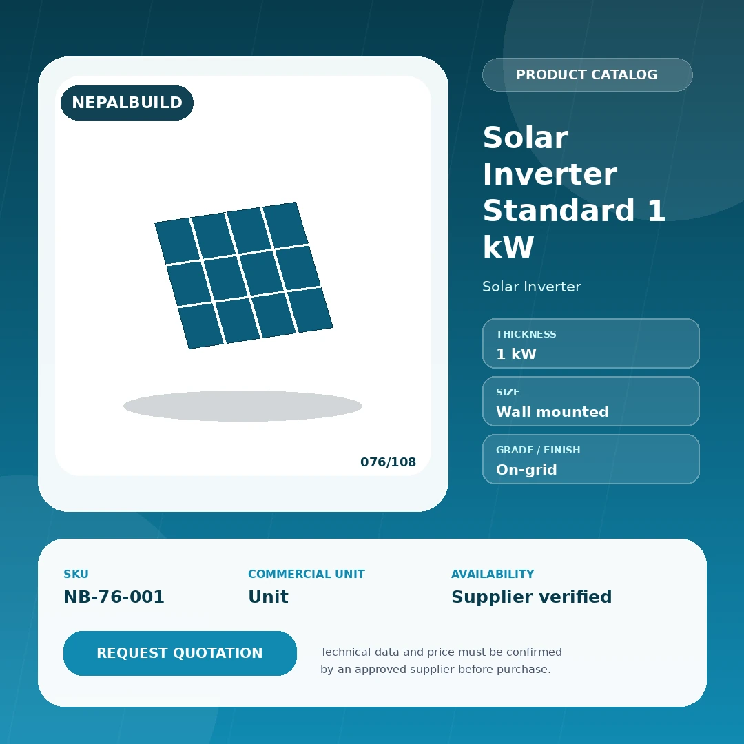 Solar Inverter Standard 1 kW product information card for Nepal construction procurement