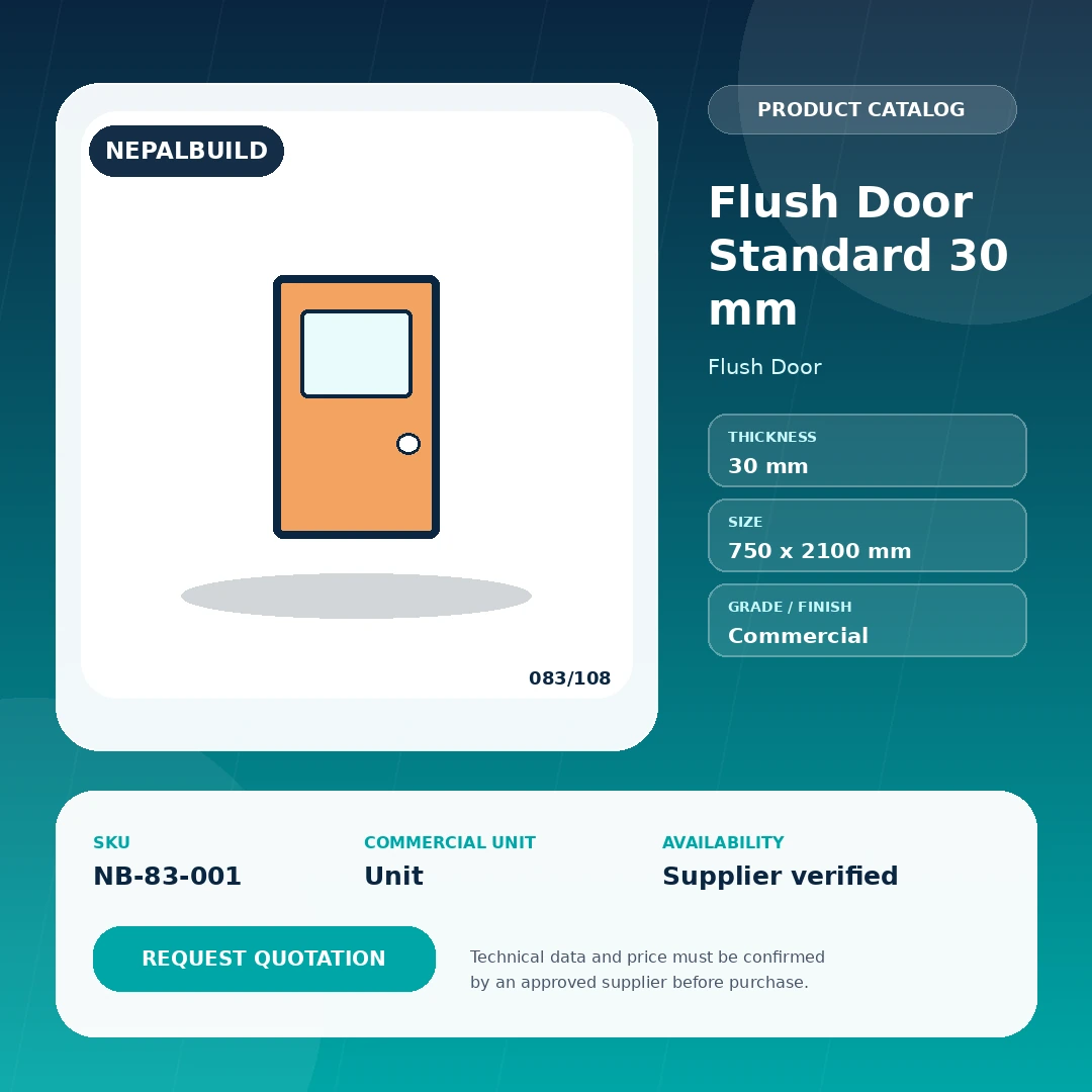 Flush Door Standard 30 mm product information card for Nepal construction procurement