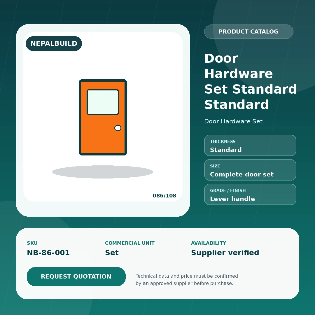 Door Hardware Set Standard Standard product information card for Nepal construction procurement
