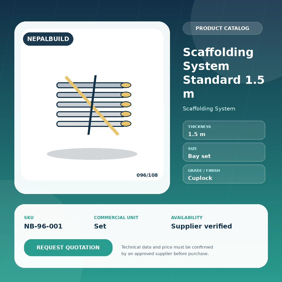 Scaffolding System Standard 1.5 m product information card for Nepal construction procurement