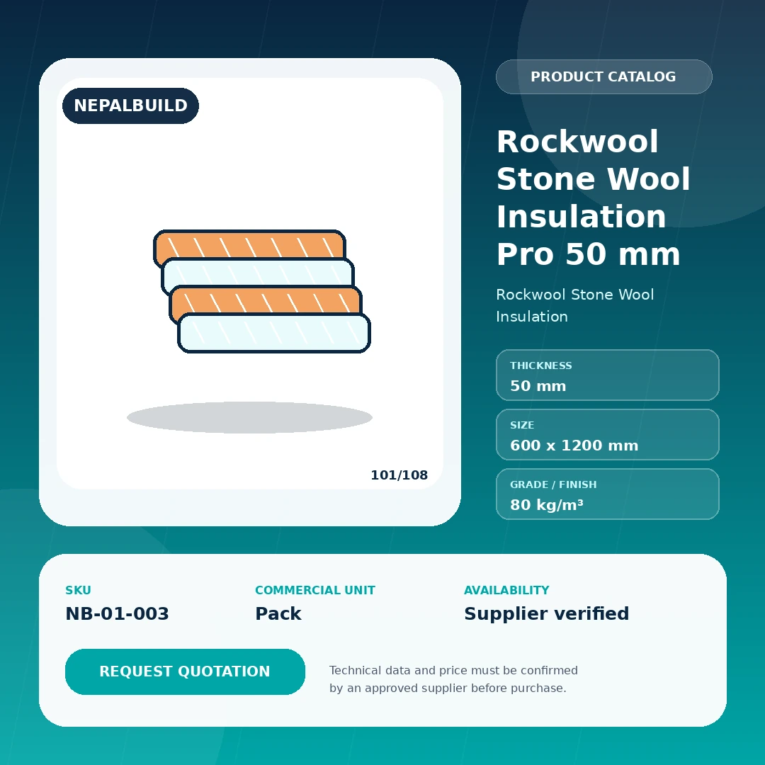 Rockwool Stone Wool Insulation Pro 50 mm product information card for Nepal construction procurement