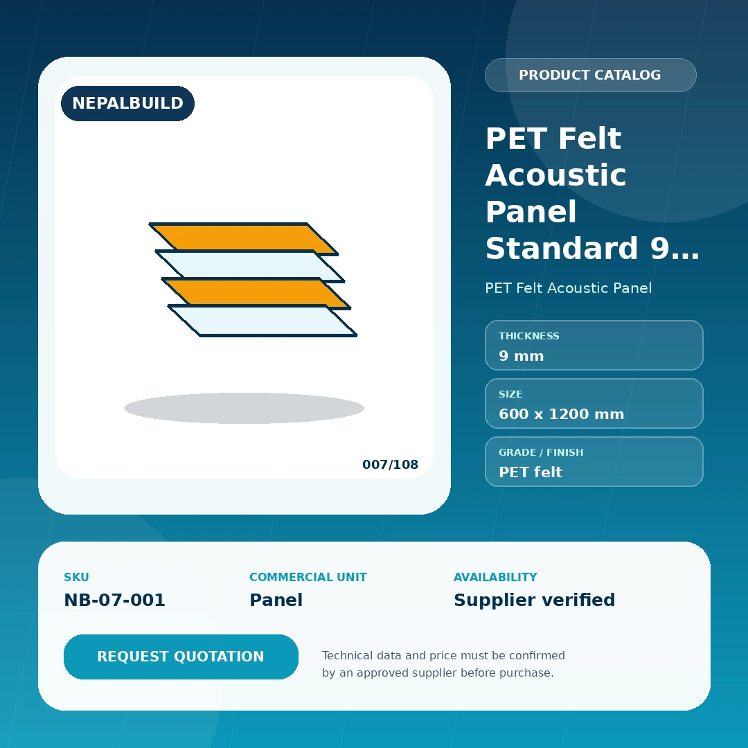 PET Felt Acoustic Panel Standard 9 mm by NepalBuild Catalog Reference, PET Felt Acoustic Panel construction product
