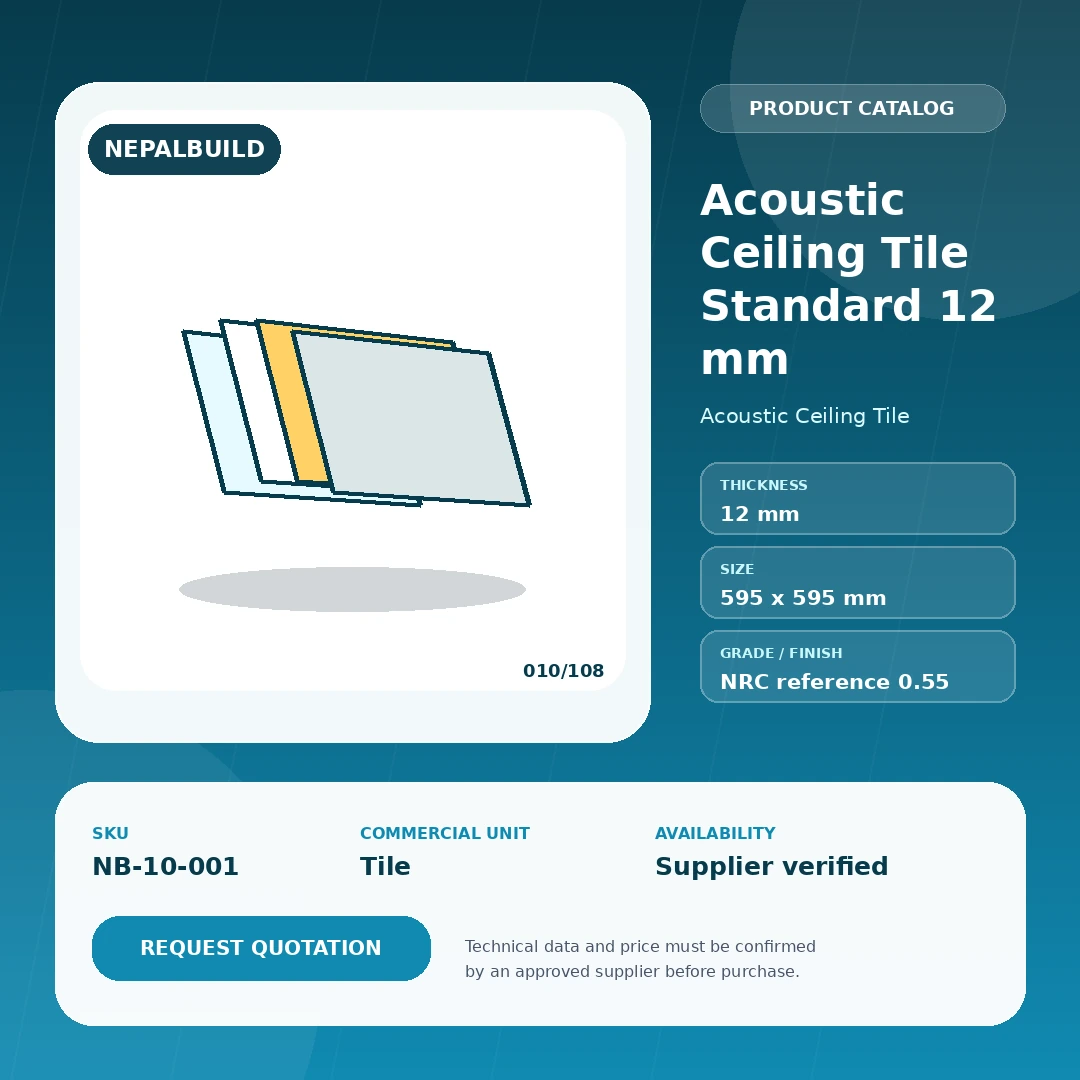 Acoustic Ceiling Tile Standard 12 mm by NepalBuild Catalog Reference, Acoustic Ceiling Tile construction product