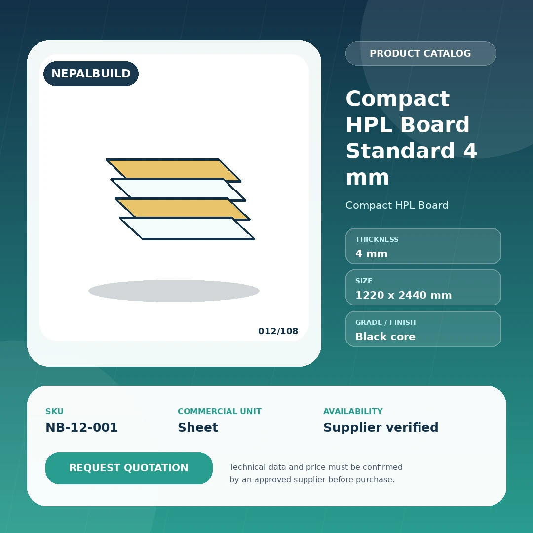 Compact HPL Board Standard 4 mm by NepalBuild Catalog Reference, Compact HPL Board construction product