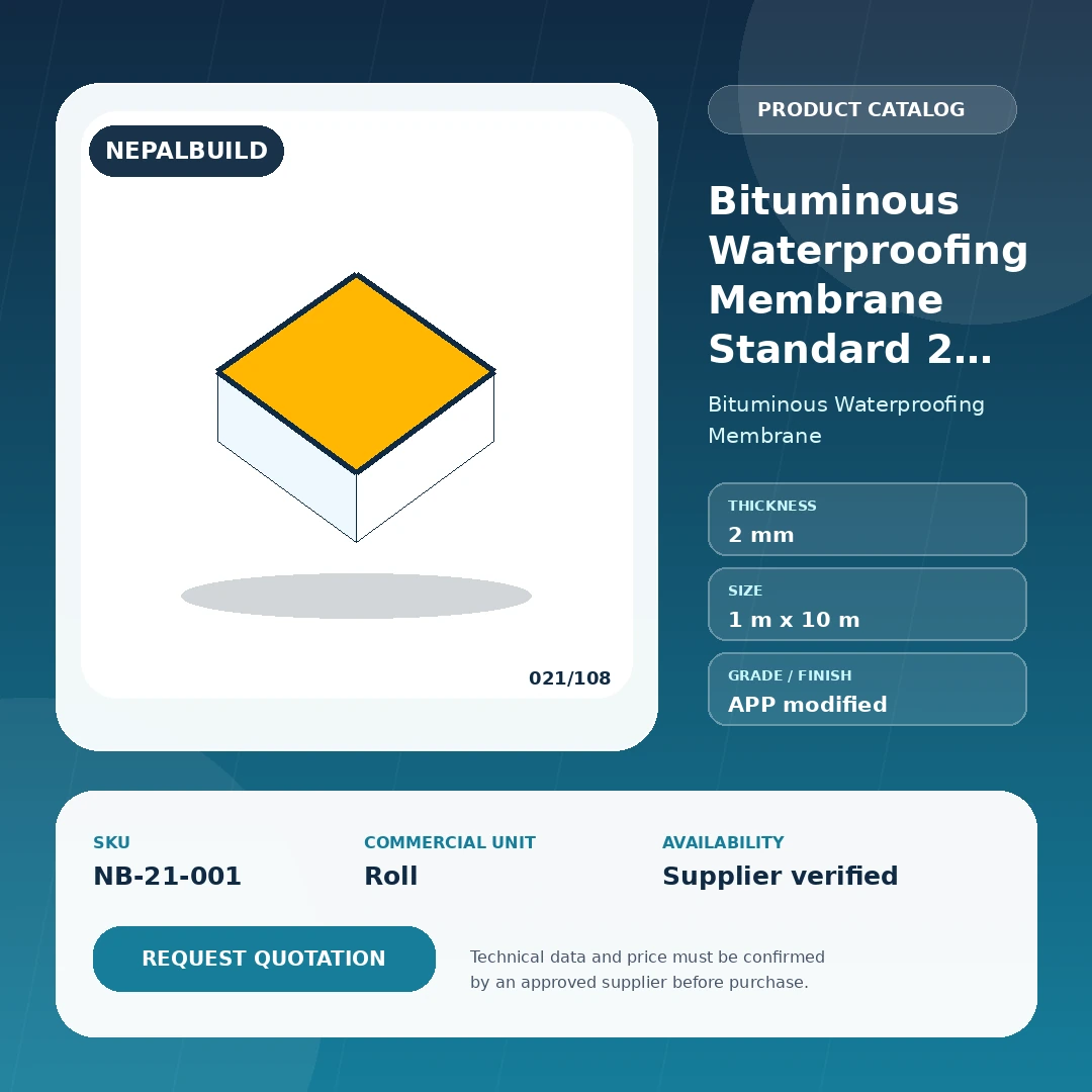 Bituminous Waterproofing Membrane Standard 2 mm by NepalBuild Catalog Reference, Bituminous Waterproofing Membrane construction product