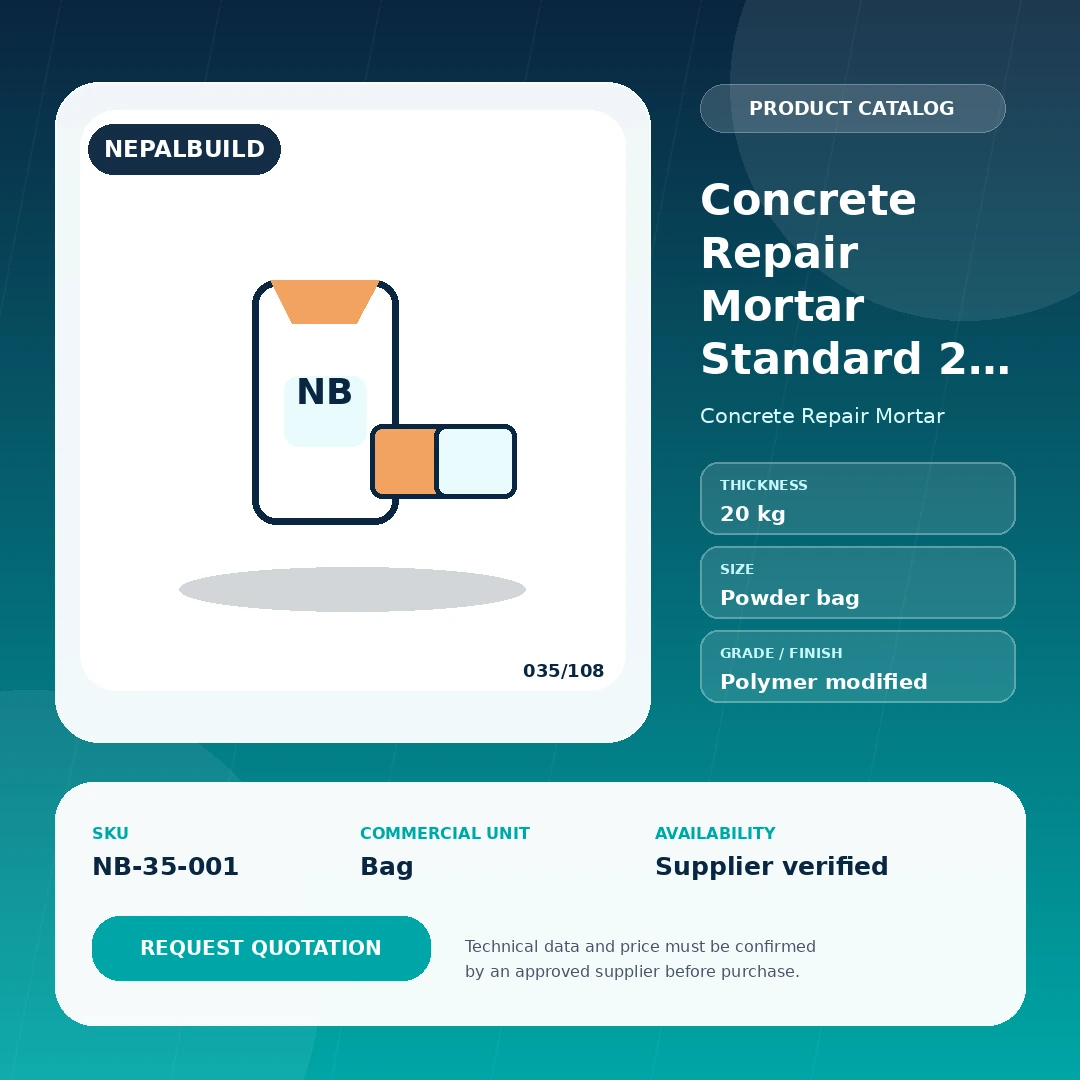 Concrete Repair Mortar Standard 20 kg by NepalBuild Catalog Reference, Concrete Repair Mortar construction product