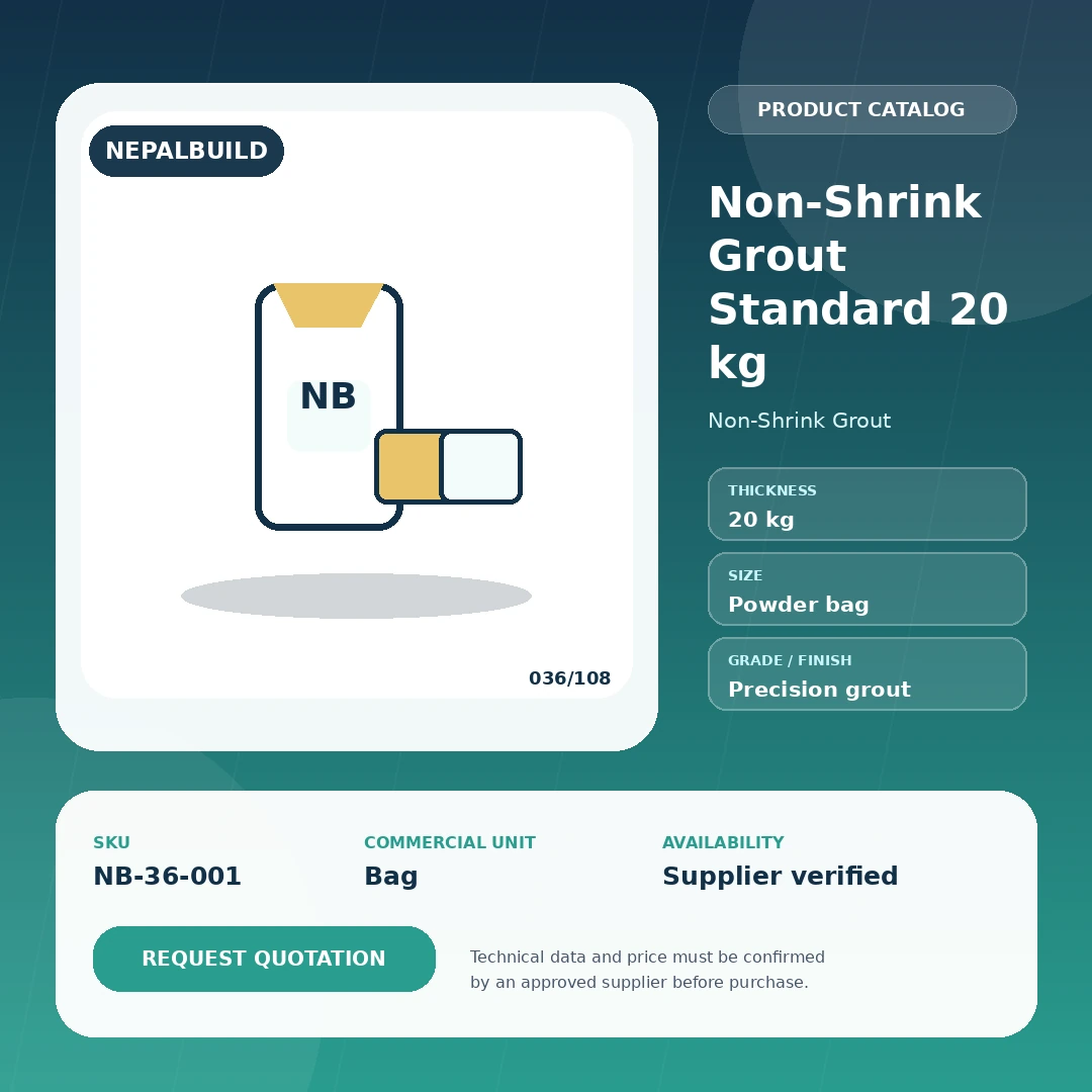 Non-Shrink Grout Standard 20 kg by NepalBuild Catalog Reference, Non-Shrink Grout construction product