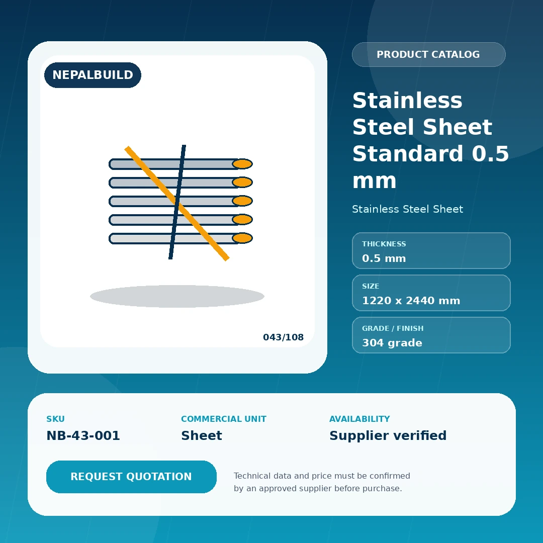 Stainless Steel Sheet Standard 0.5 mm by NepalBuild Catalog Reference, Stainless Steel Sheet construction product