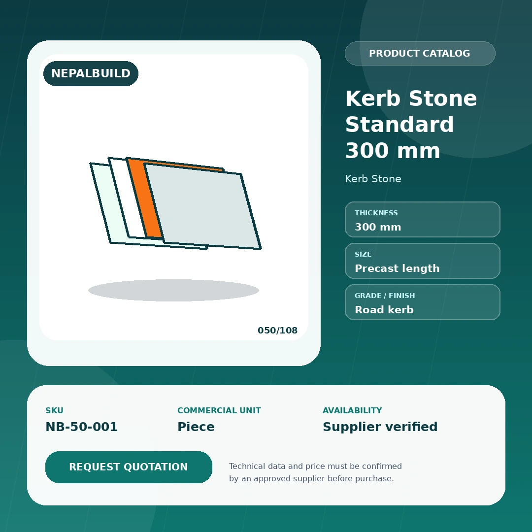 Kerb Stone Standard 300 mm by NepalBuild Catalog Reference, Kerb Stone construction product