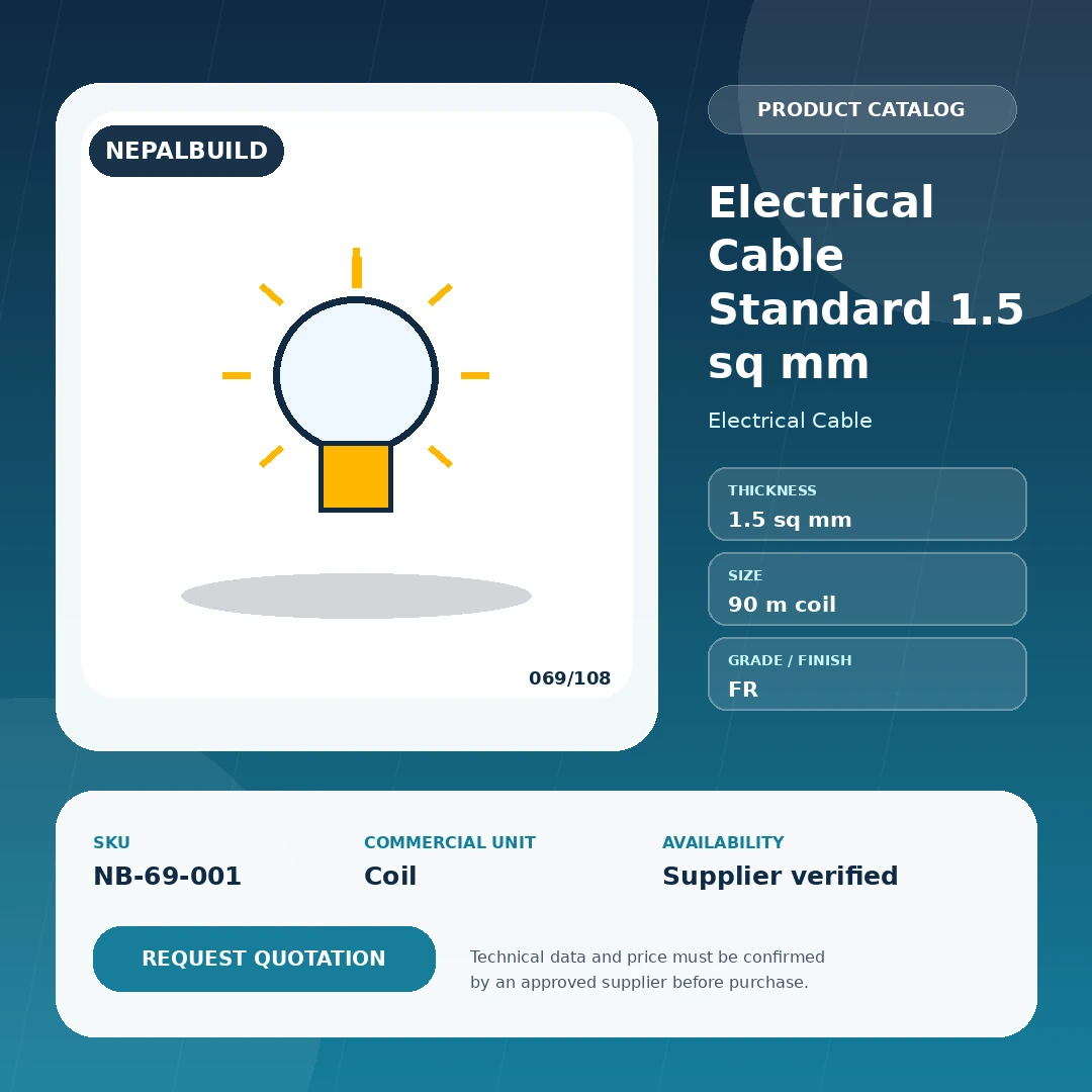 Electrical Cable Standard 1.5 sq mm by NepalBuild Catalog Reference, Electrical Cable construction product