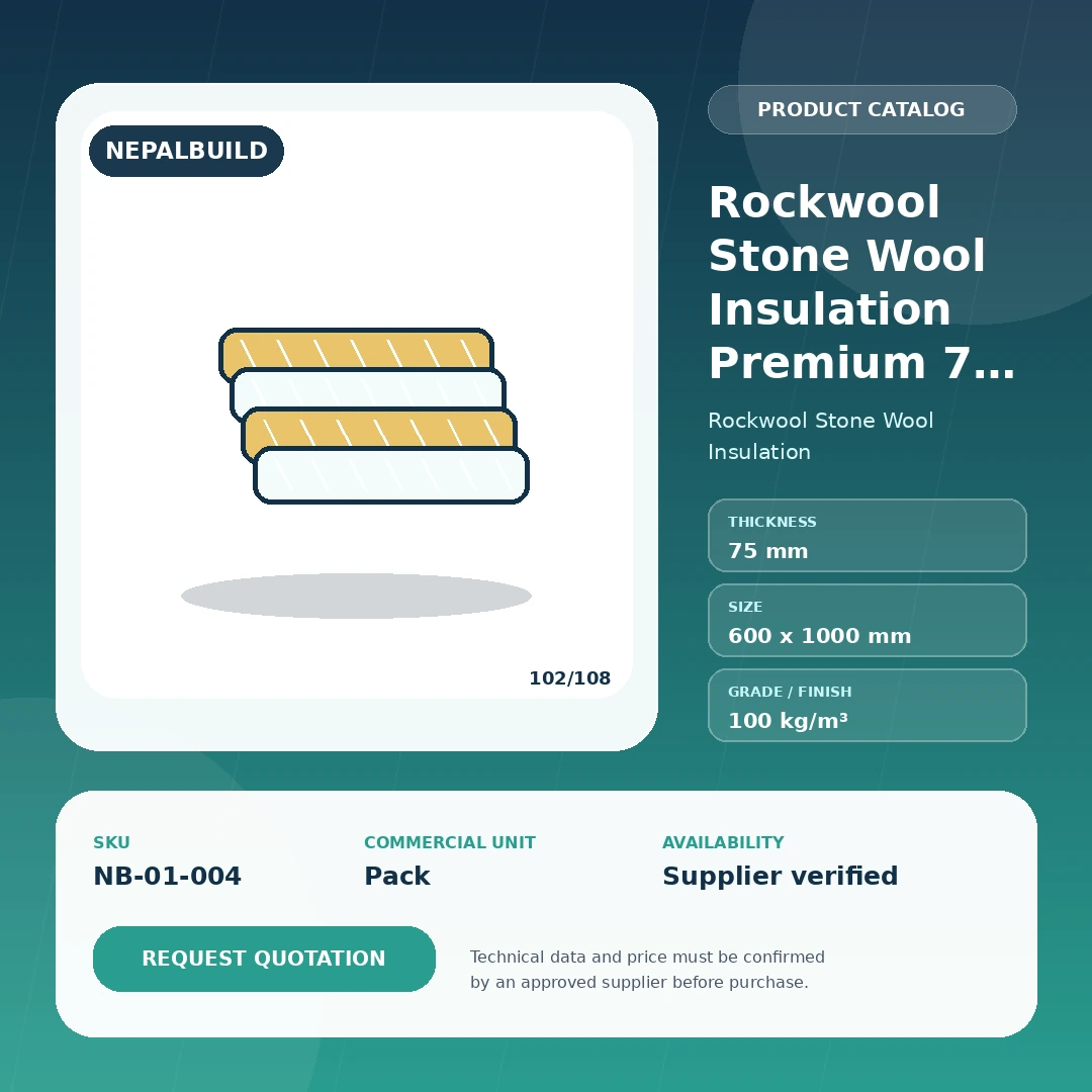 Rockwool Stone Wool Insulation Premium 75 mm by NepalBuild Catalog Reference, Rockwool Stone Wool Insulation construction product