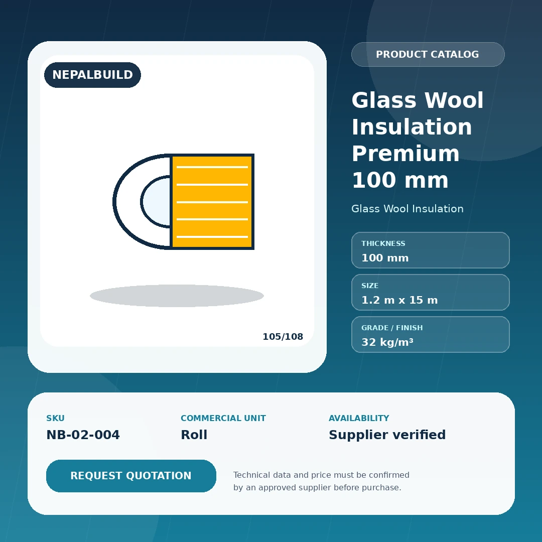Glass Wool Insulation Premium 100 mm by NepalBuild Catalog Reference, Glass Wool Insulation construction product