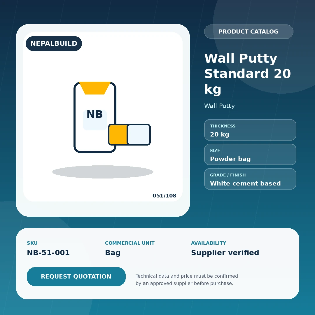 Wall Putty Standard 20 kg - NepalBuild Catalog Reference Wall Putty - view 1 | NepalBuild