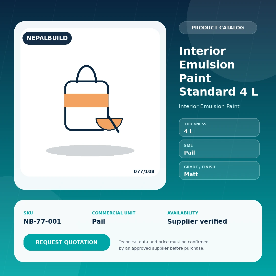 Interior Emulsion Paint Standard 4 L - NepalBuild Catalog Reference Interior Emulsion Paint - view 1 | NepalBuild